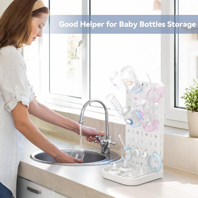 CLESOO Baby Bottle Drying Rack Bottle Dryer Rack for 12 Bottle Drying Rack Space Saving Kitchen Countertop Vertical Cup Drainer Rack Detachable Baby Bottle Holder Storage Organizer Pump Part Dryer Rack White - Image 3